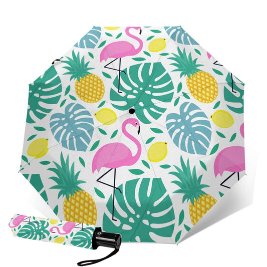 Faltbarer Regenschirm mit Ananas- und Flamingo-Print