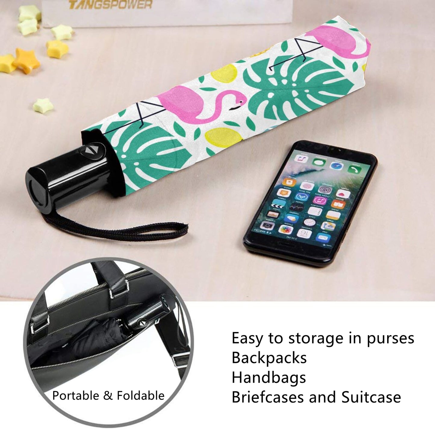 Ananas und Flamingo im automatischen Faltschirm