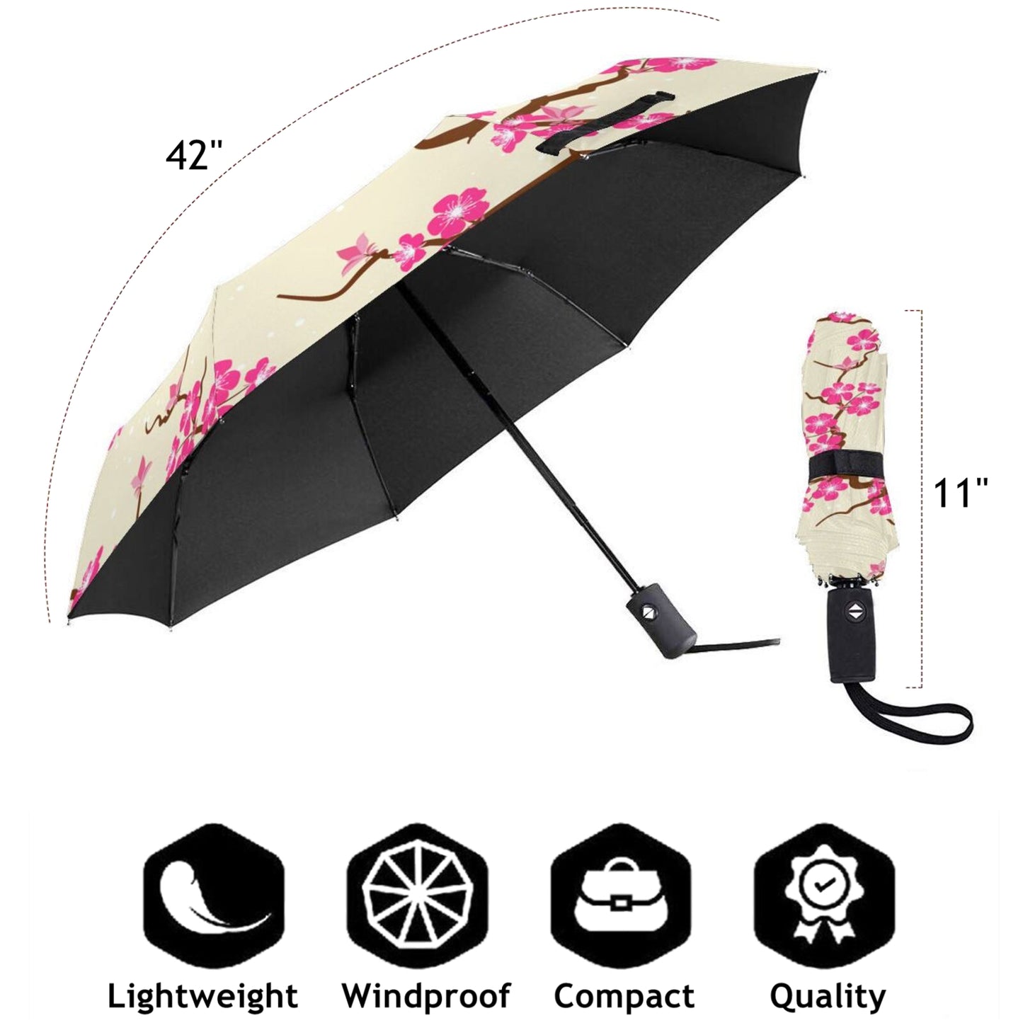 Parapluie compact à fleurs de prunier
