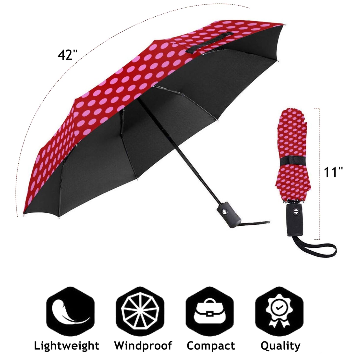 Parapluie compact à pois roses