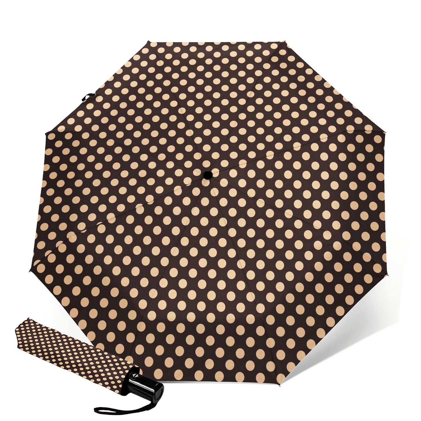 Parapluie pliable à ouverture et fermeture automatiques à pois beiges