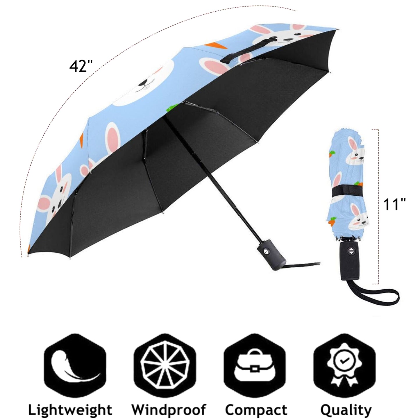 Parapluie de voyage pliable à imprimé lapin
