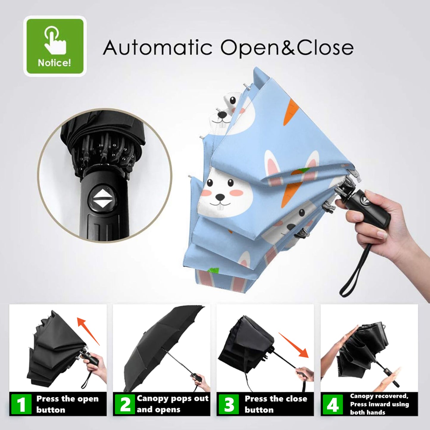 Motif de lapins amusants à l'intérieur d'un petit parapluie compact