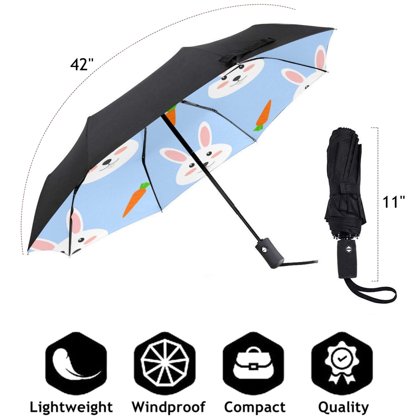 Motif de lapins amusants à l'intérieur d'un petit parapluie compact