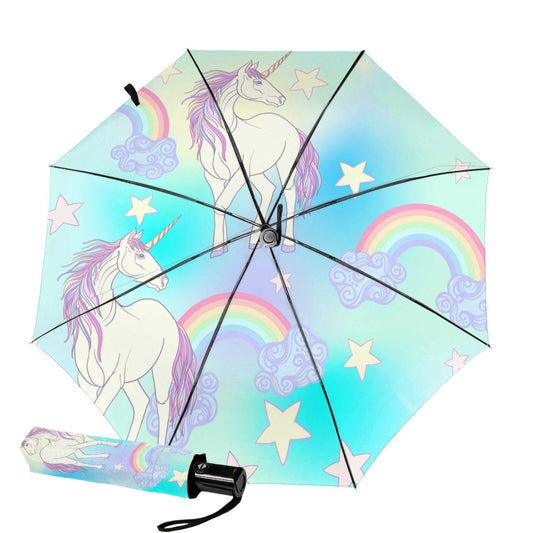 Regenbogen-Einhorn-Design im kleinen, kompakten Regenschirm
