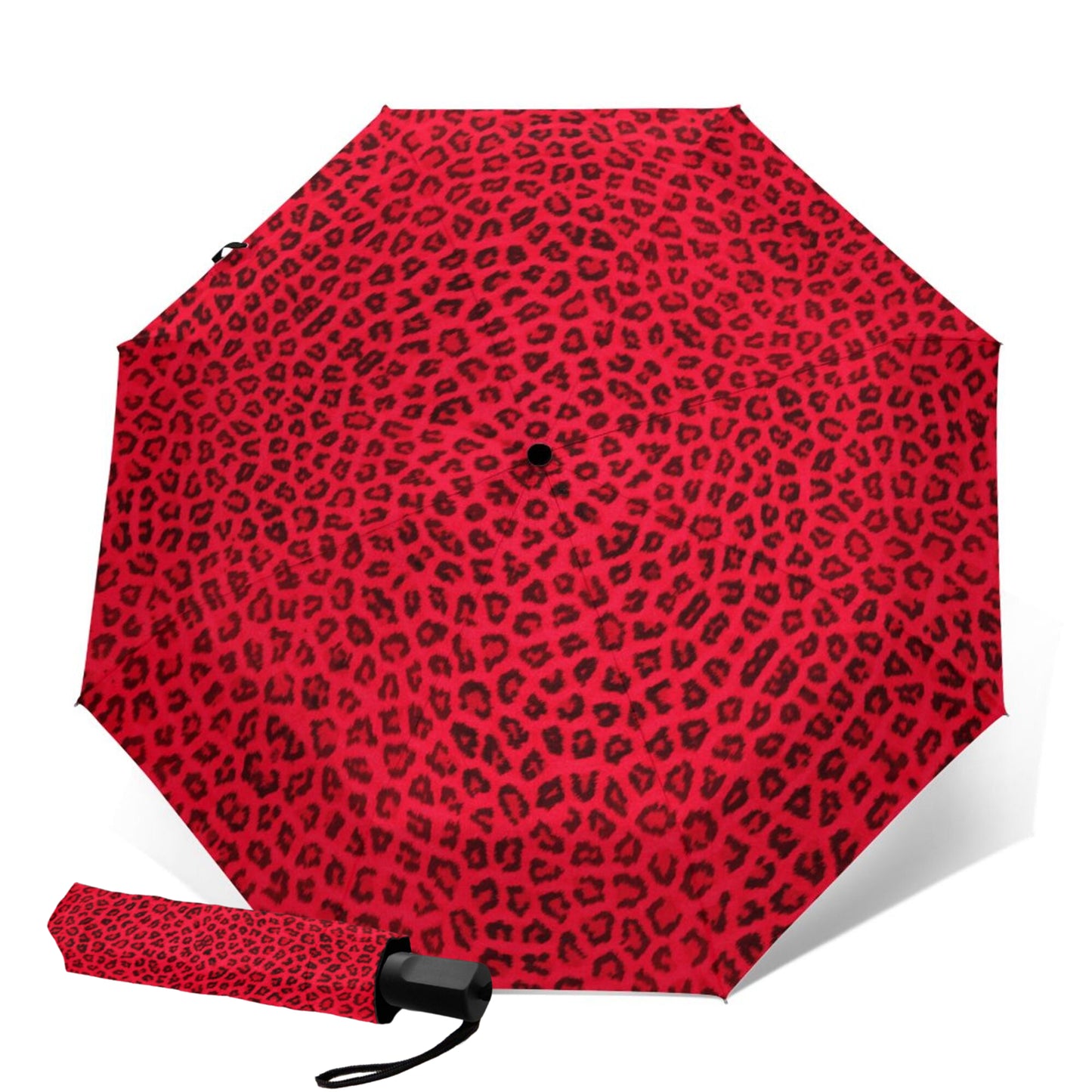 Parapluie pliant manuel léopard rouge