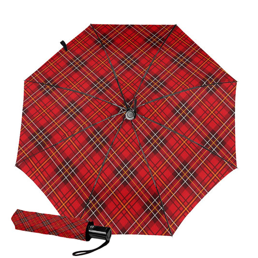 Faltbarer Reiseschirm mit rot kariertem Aufdruck innen