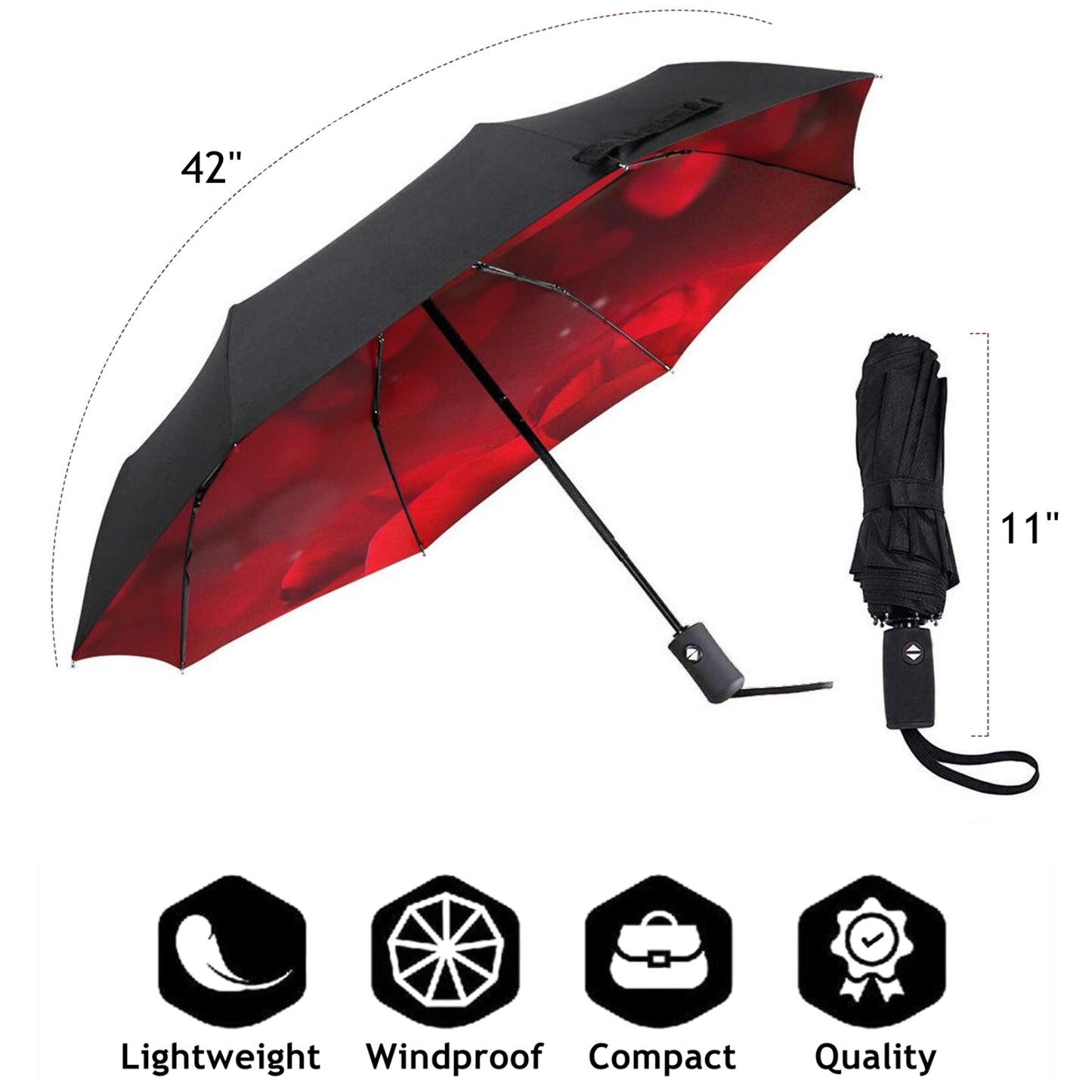 Petit parapluie automatique à imprimé rose rouge