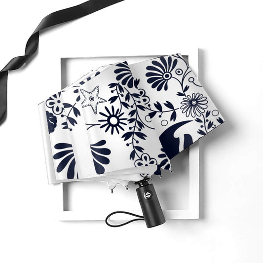 Faltbarer Regenschirm mit Seetang- und Fisch-Print