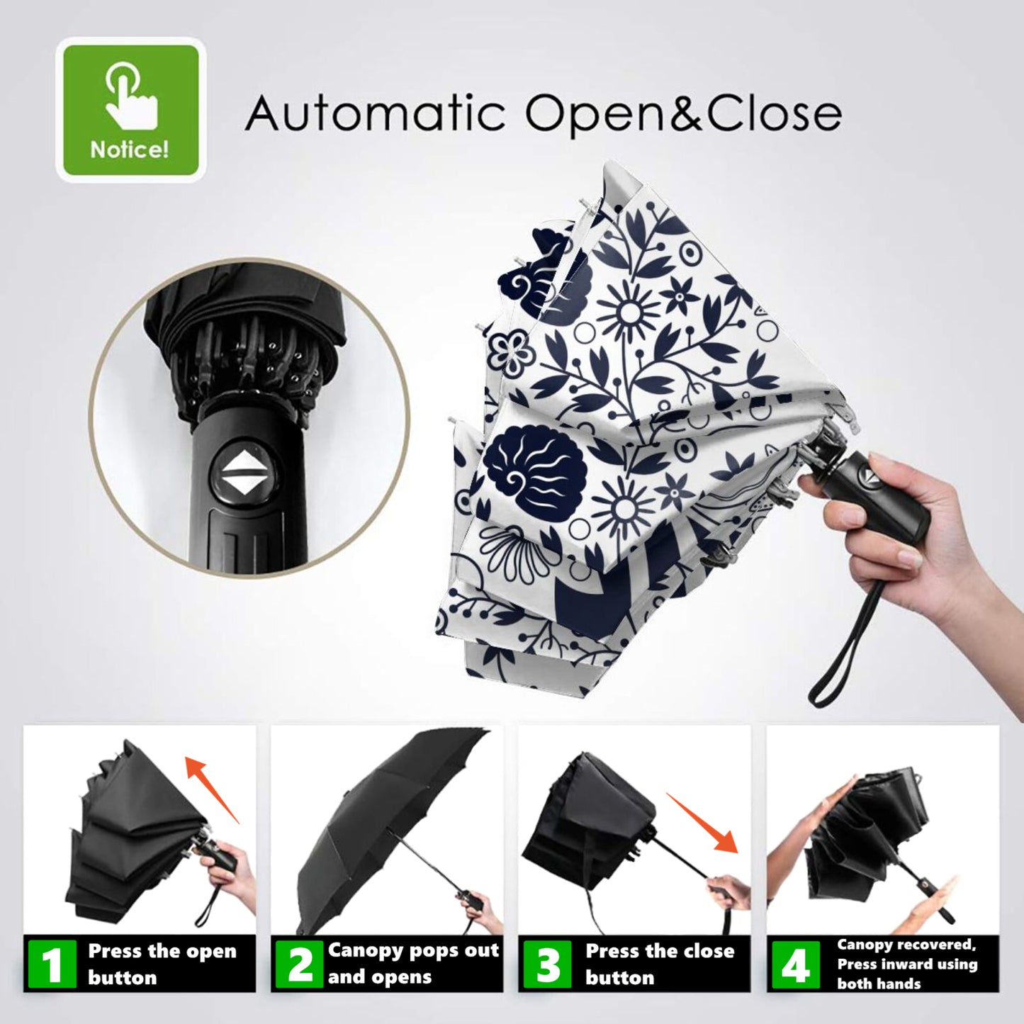 Taschenschirm mit Seetang- und Fischaufdruck innen