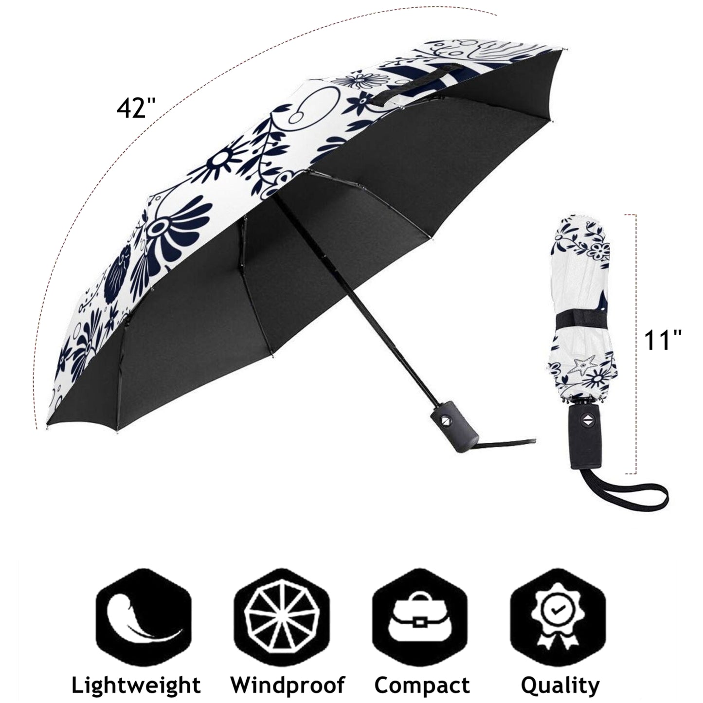 Parapluie pliable imprimé algues et poissons