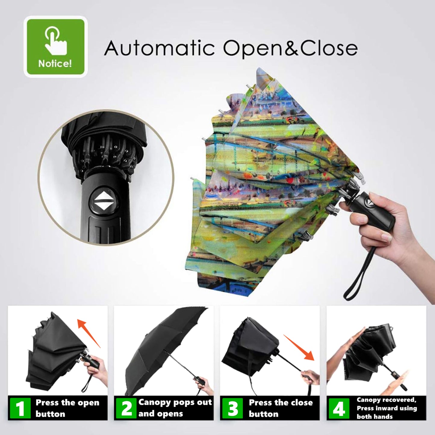 Taschenschirm mit Pariser Ölgemälde-Aufdruck innen