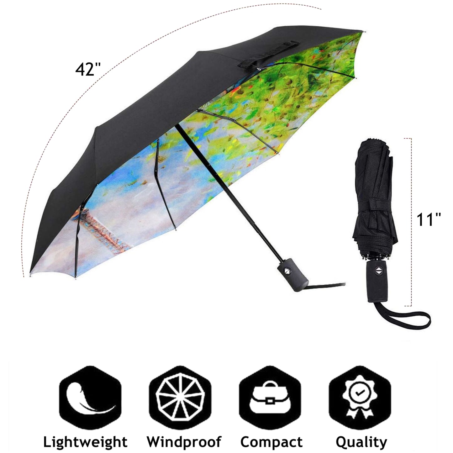 Taschenschirm mit Pariser Ölgemälde-Aufdruck innen