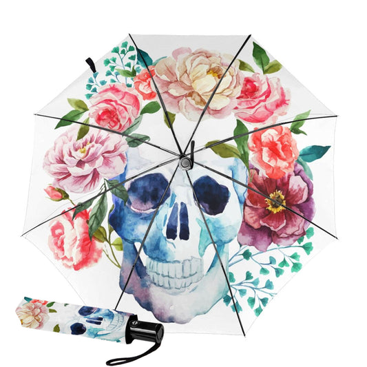 Kleiner Mini-Regenschirm mit Totenkopf-Aufdruck innen