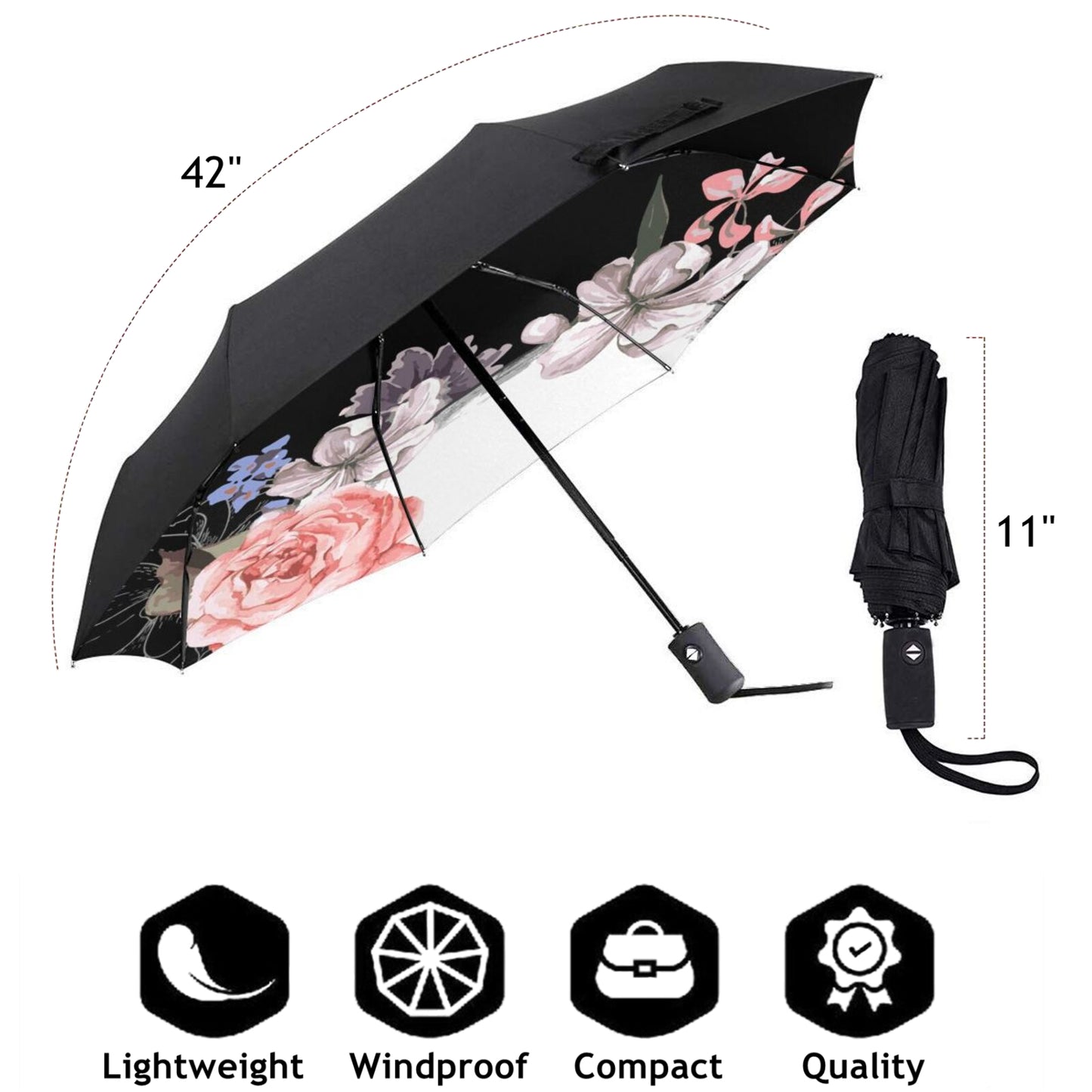 Totenkopf- und Blumen-Design im Inneren des Taschenschirms