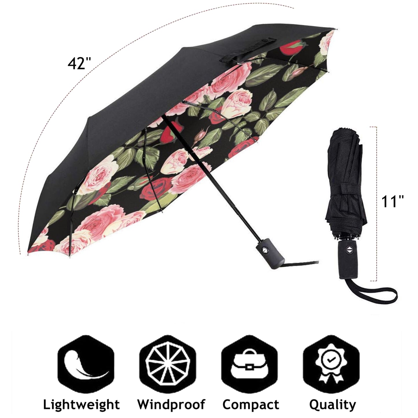 Kleiner Mini-Regenschirm mit roter Rose im Inneren