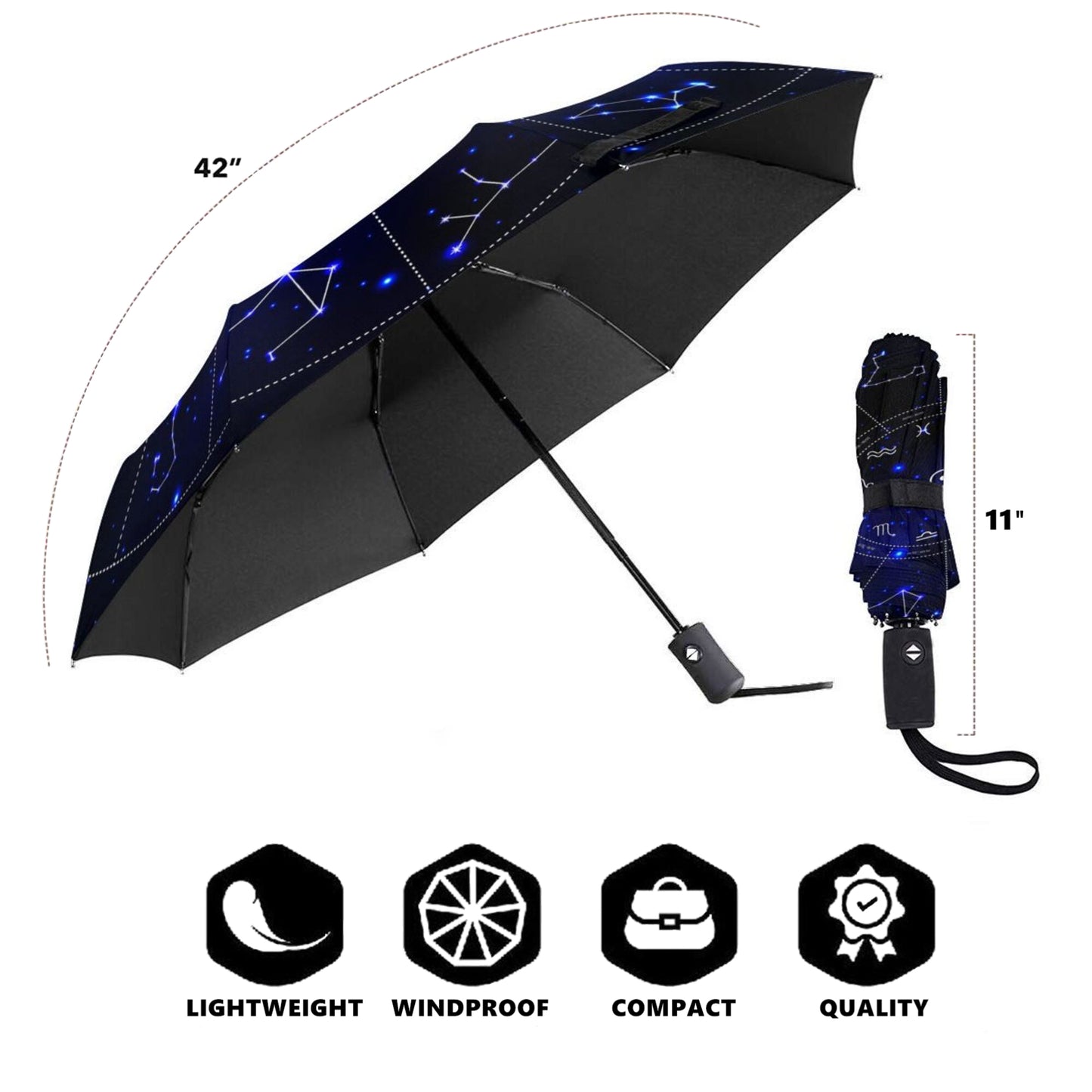 Parapluie de voyage compact à imprimé nuit étoilée
