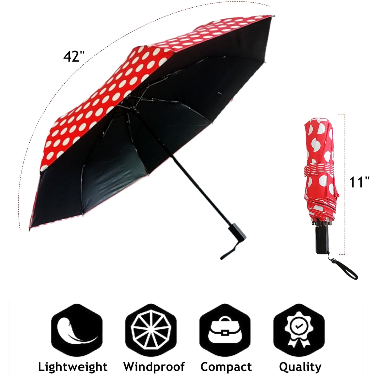 Mini-Regenschirm mit manueller Öffnung und Schließung, mit roten und weißen Punkten