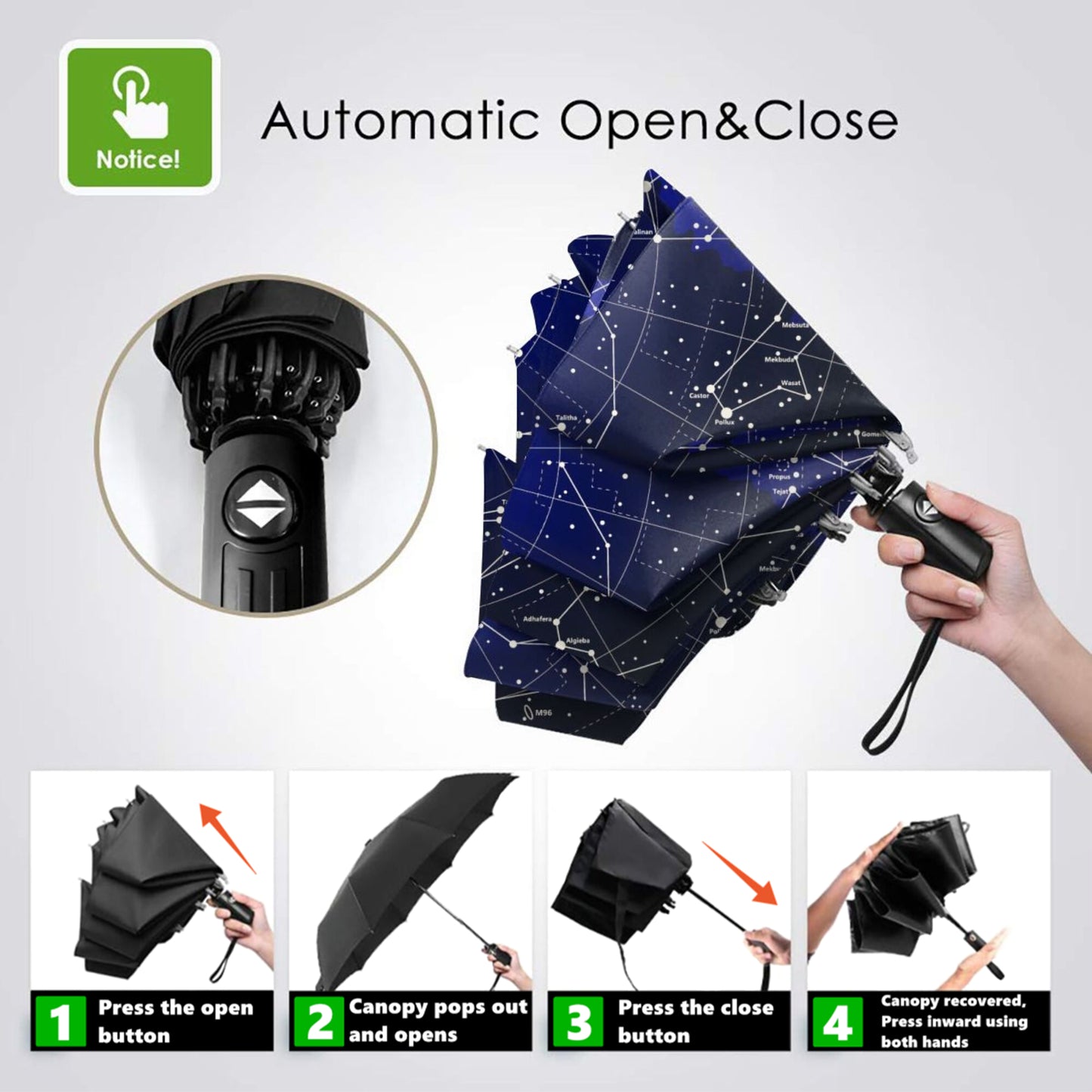 Petit parapluie compact à imprimé nuit étoilée