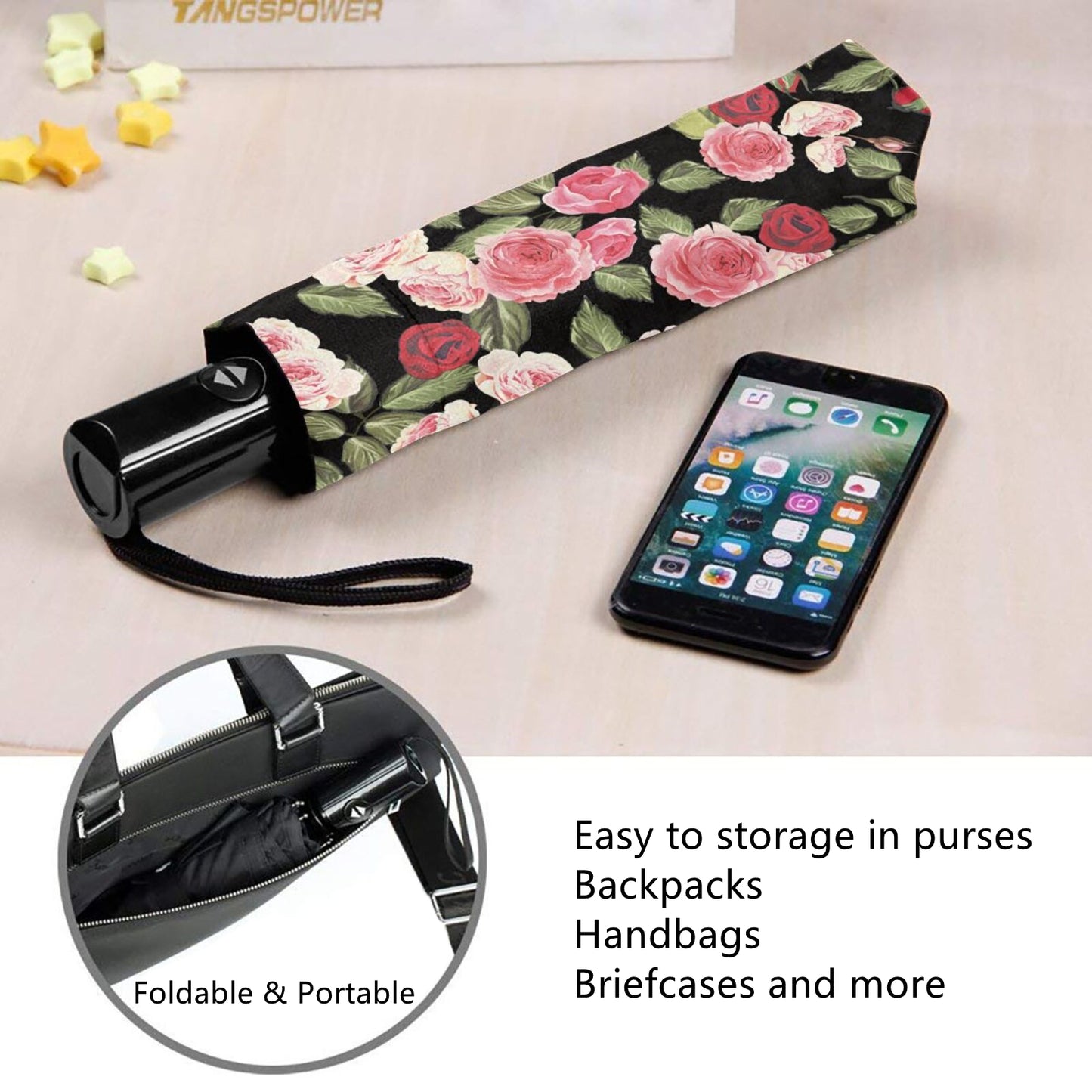 Parapluie de voyage pliable à imprimé floral