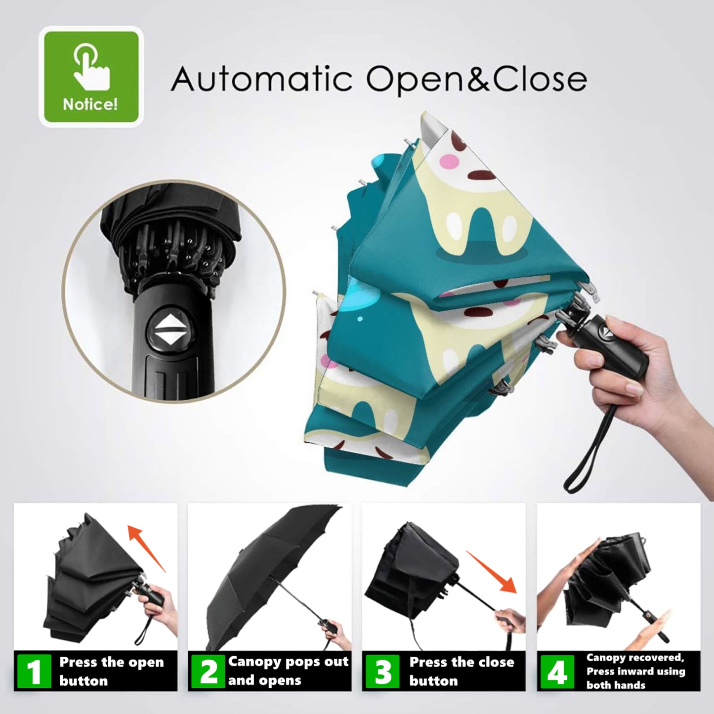 Parapluie compact avec expressions de dents amusantes