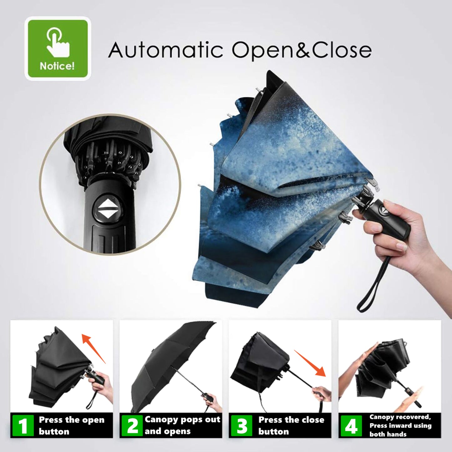 Parapluie compact pliable imprimé flocon de neige