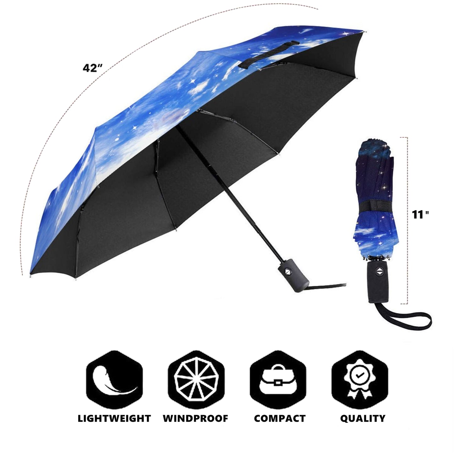Parapluie de voyage automatique à imprimé nuit étoilée