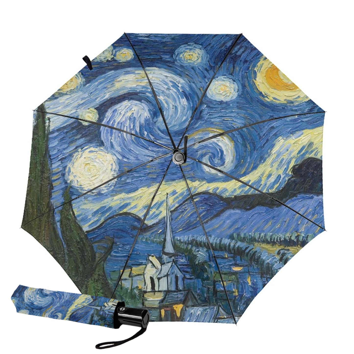 Kompakter Regenschirm mit Sternennacht-Aufdruck innen