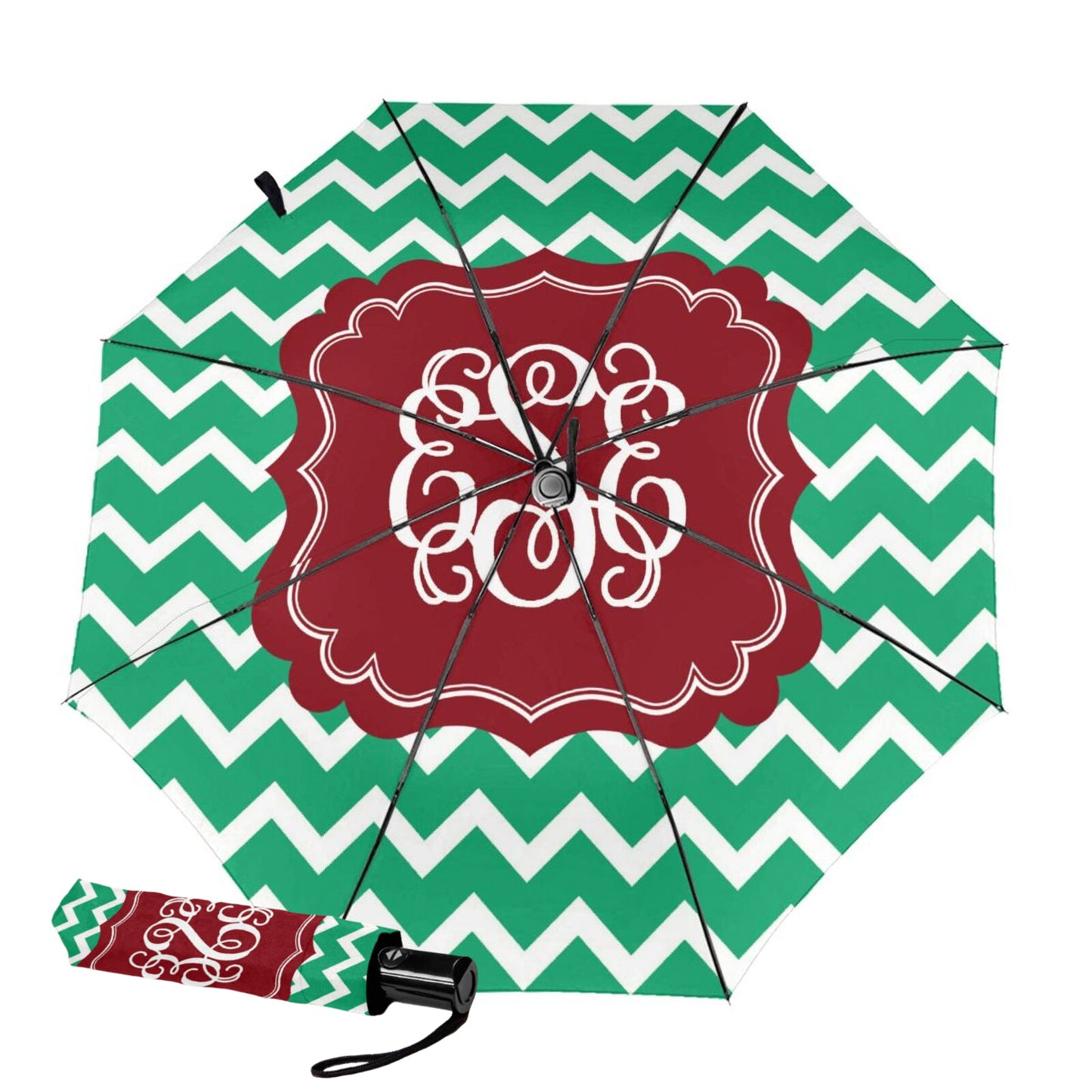 Kompakter faltbarer Regenschirm mit Streifendruck innen