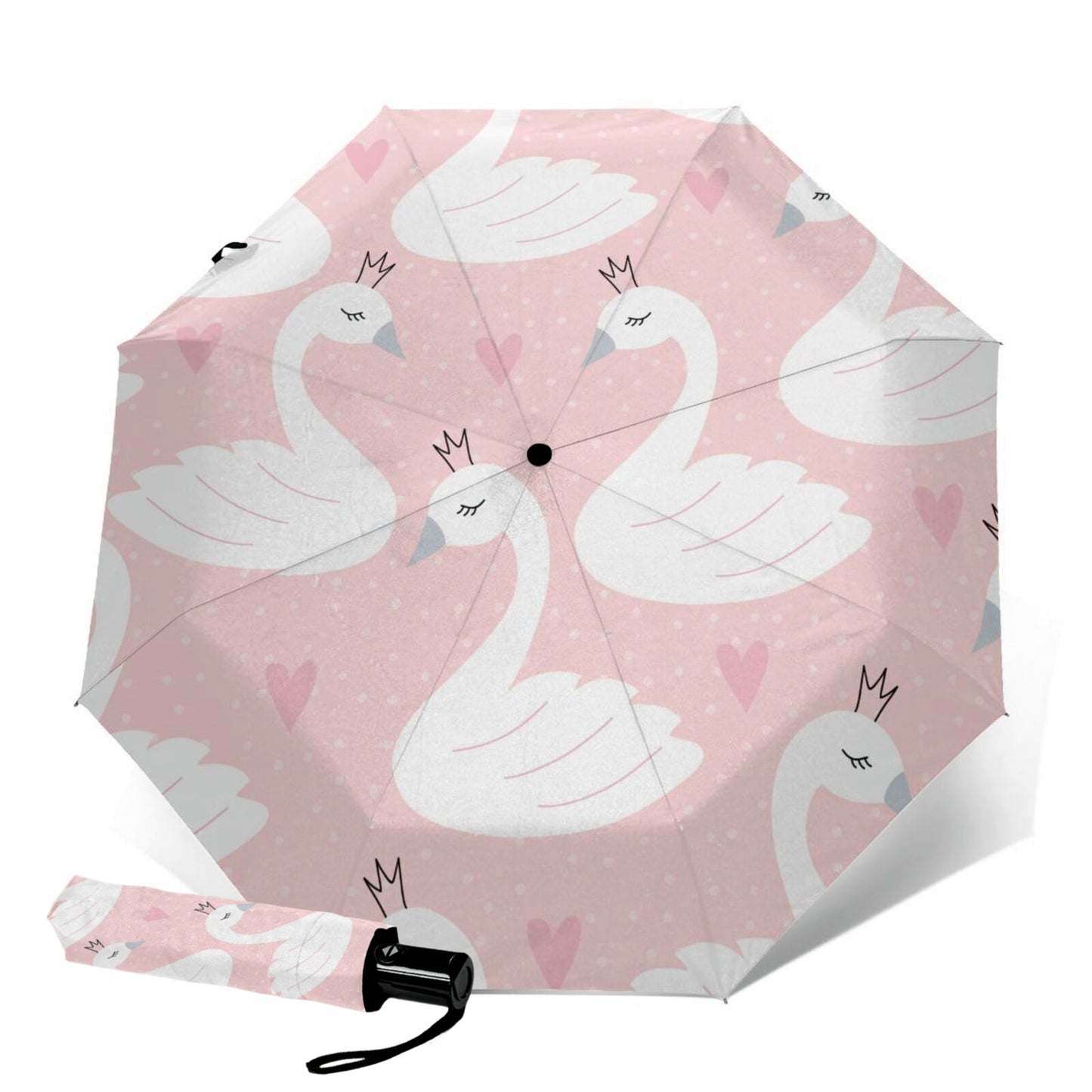 Parapluie compact imprimé cygne blanc