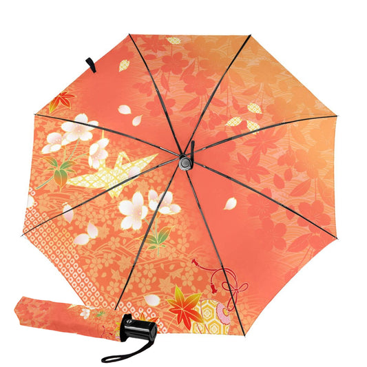 Kleiner, kompakter Regenschirm mit tanzendem Kranich-Print auf der Innenseite