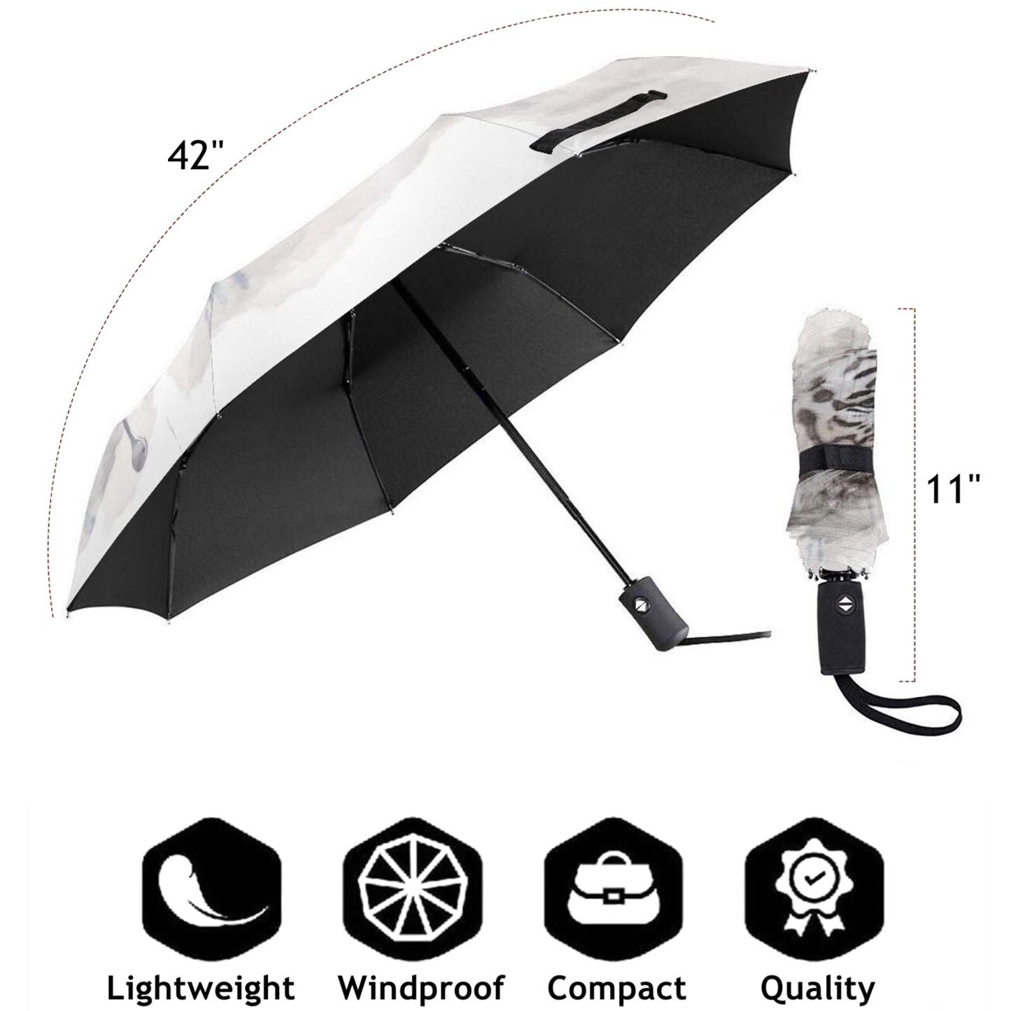 Tiger Print Design UV Foldable Umbrella Automatic Open And Close