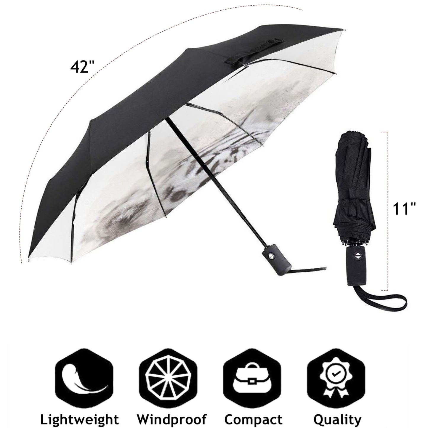 Parapluie de voyage pliable avec motif tigre à l'intérieur