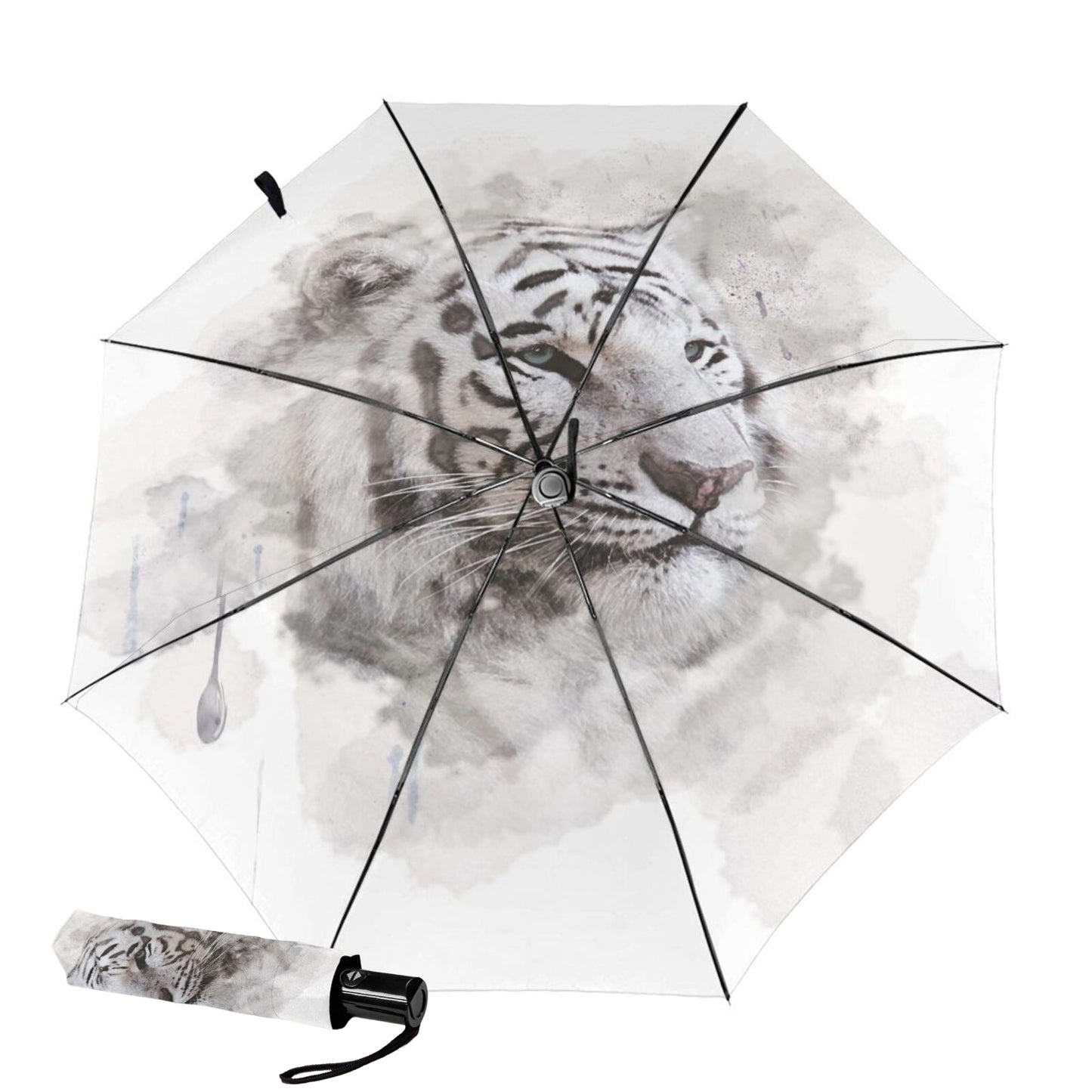 Parapluie de voyage pliable avec motif tigre à l'intérieur