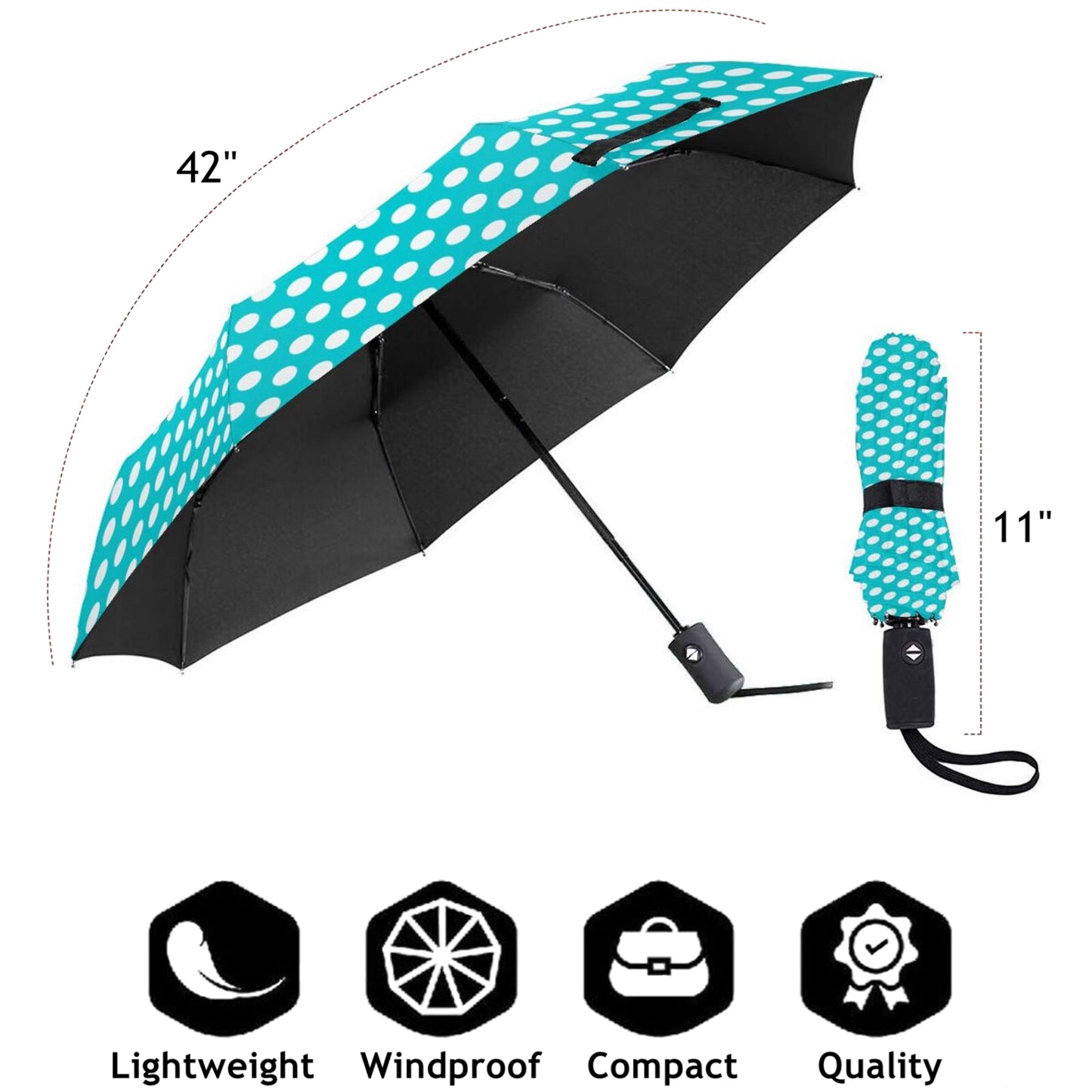 Parapluie compact vert à pois blancs