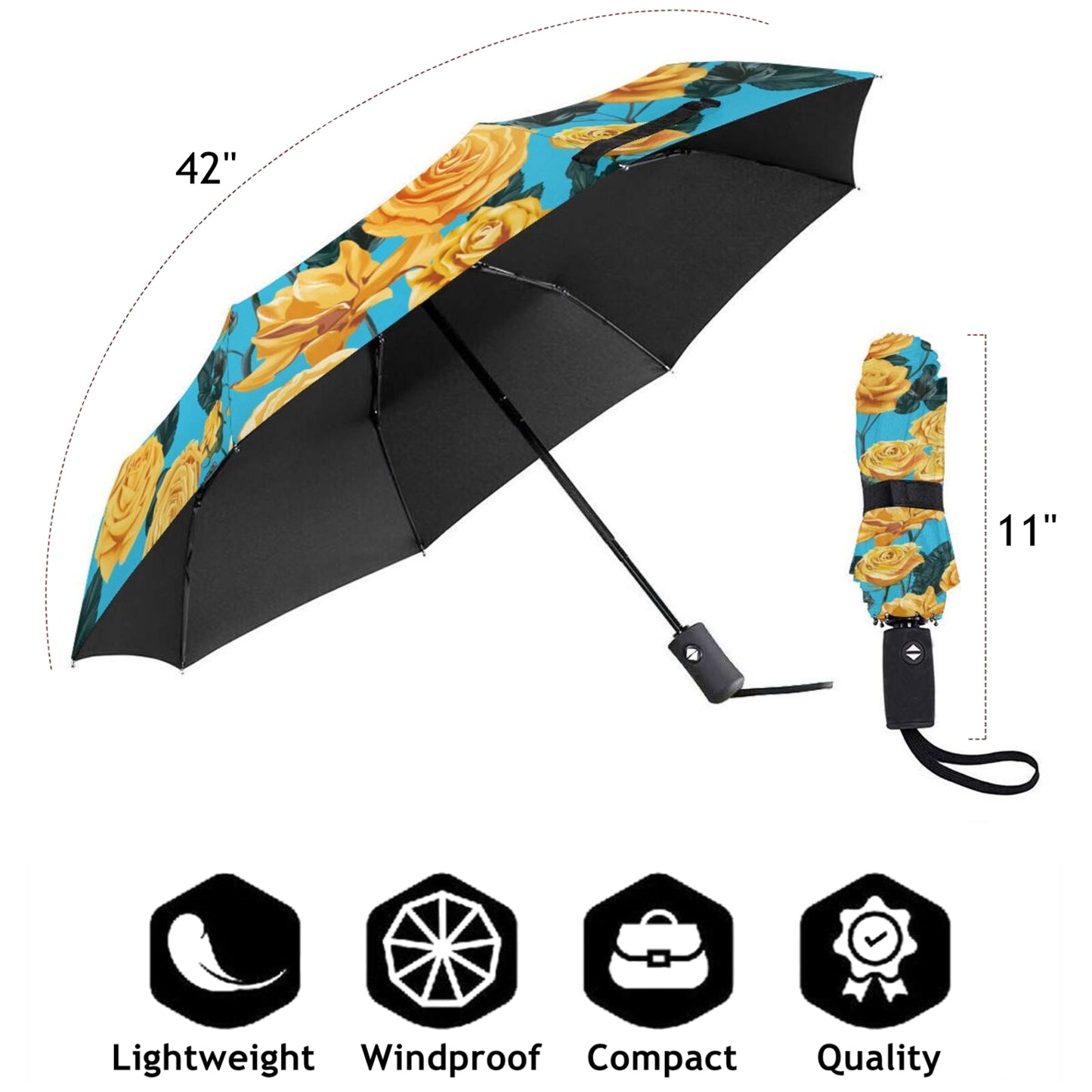 Parapluie pliable compact à fleurs dorées