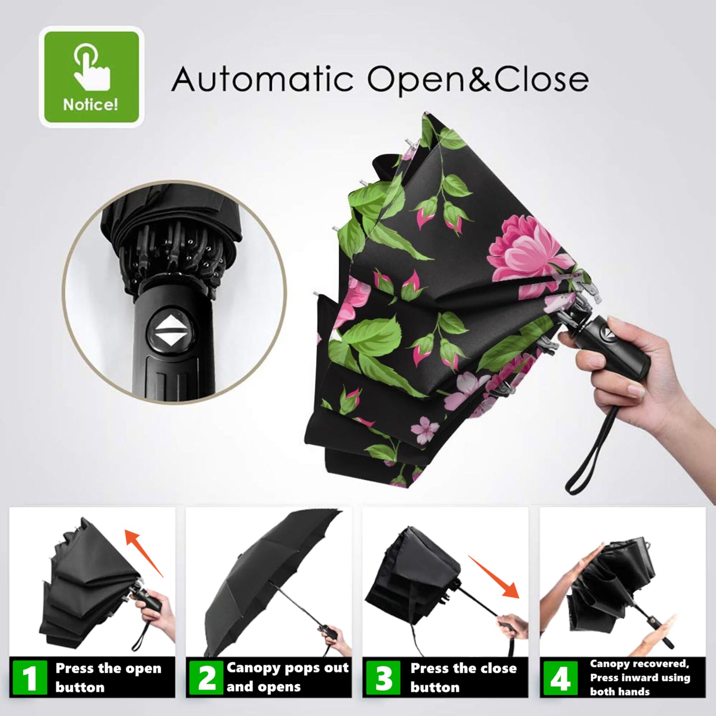 Parapluie compact pliable à imprimé floral
