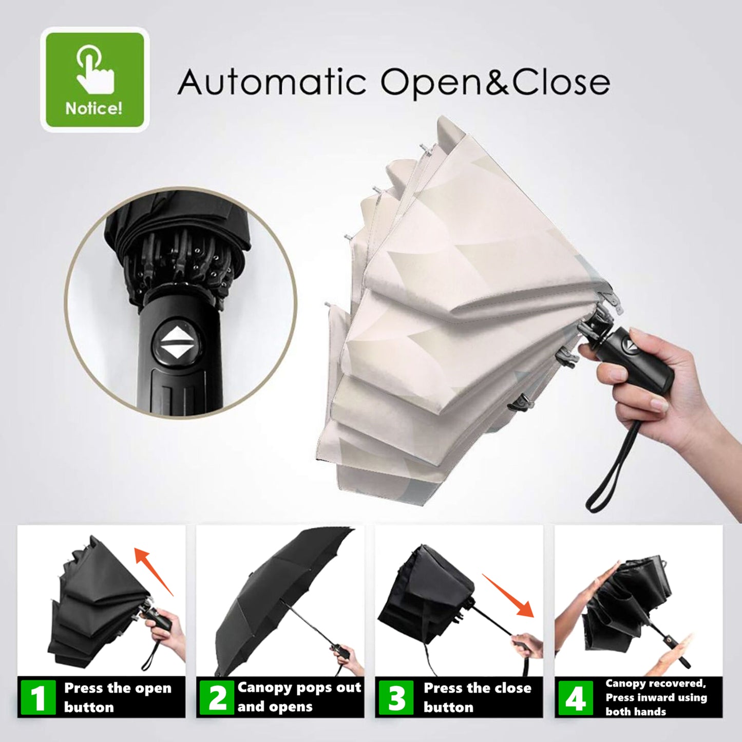 Kleiner faltbarer Regenschirm mit weißem Blumenmuster innen