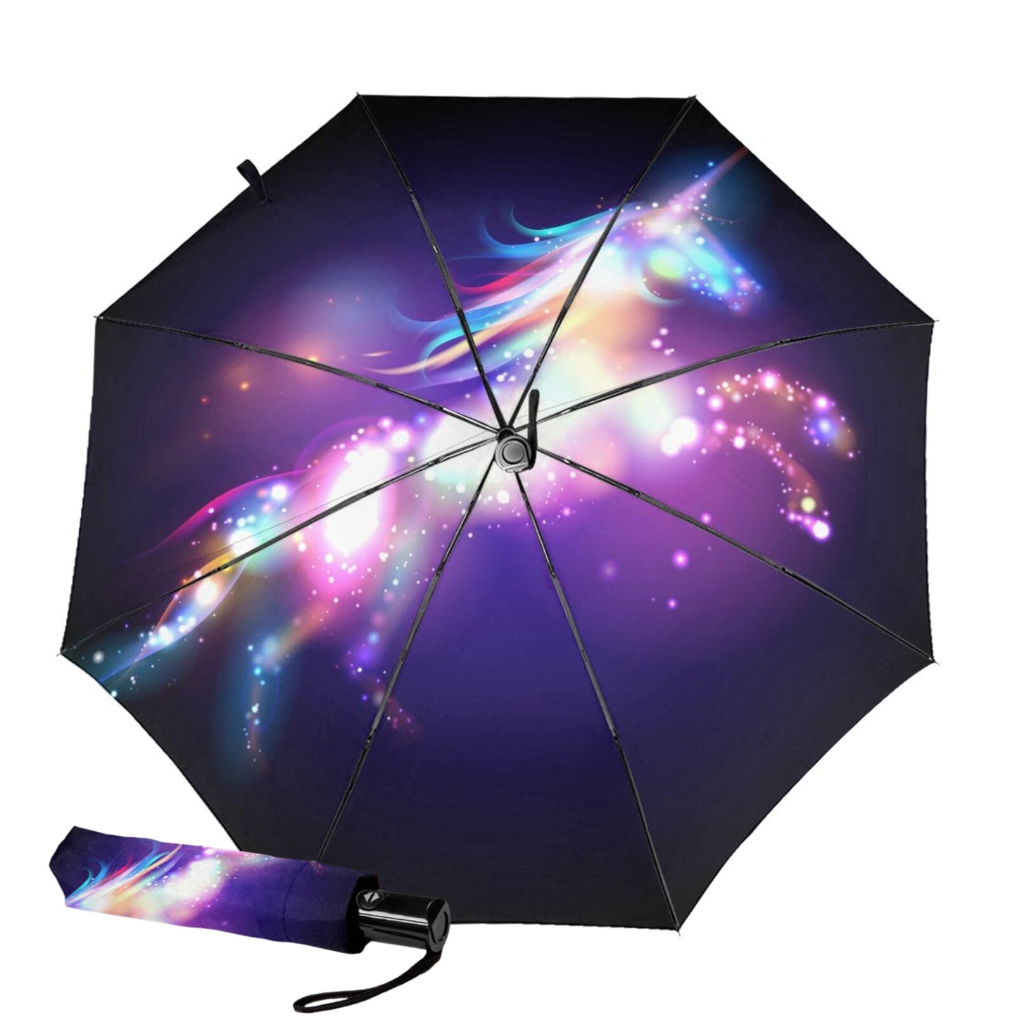 Parapluie pliable compact avec motif licorne à l'intérieur