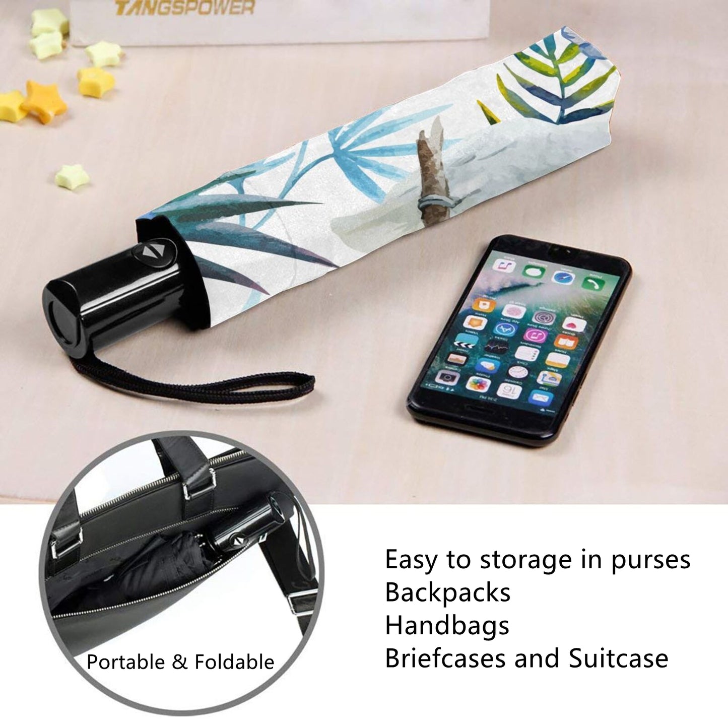 Faltbarer Regenschirm mit weißem Papageiendruck innen