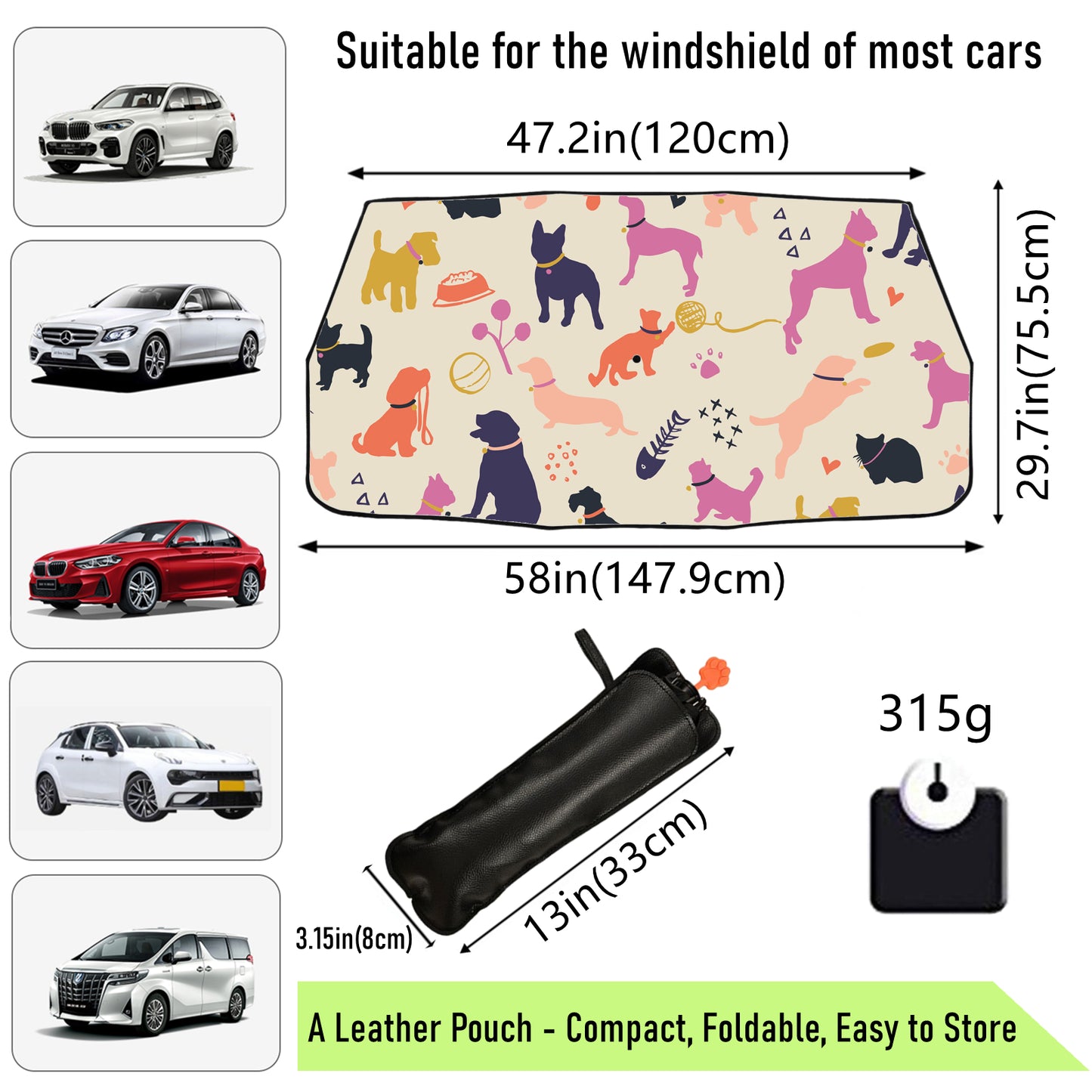 Auto-Sonnenschutz mit Katzen- und Hunde-Print