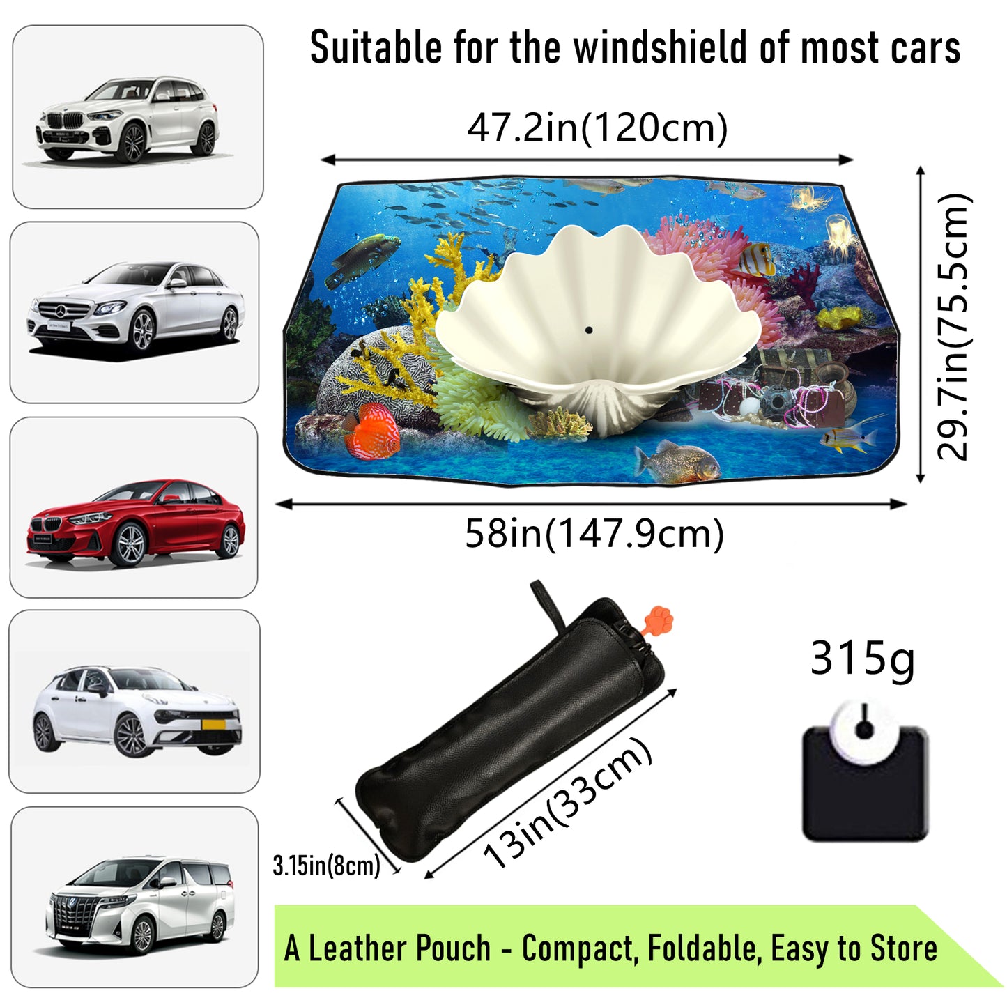 Sonnenschirm für die Windschutzscheibe des Autos mit Muscheln
