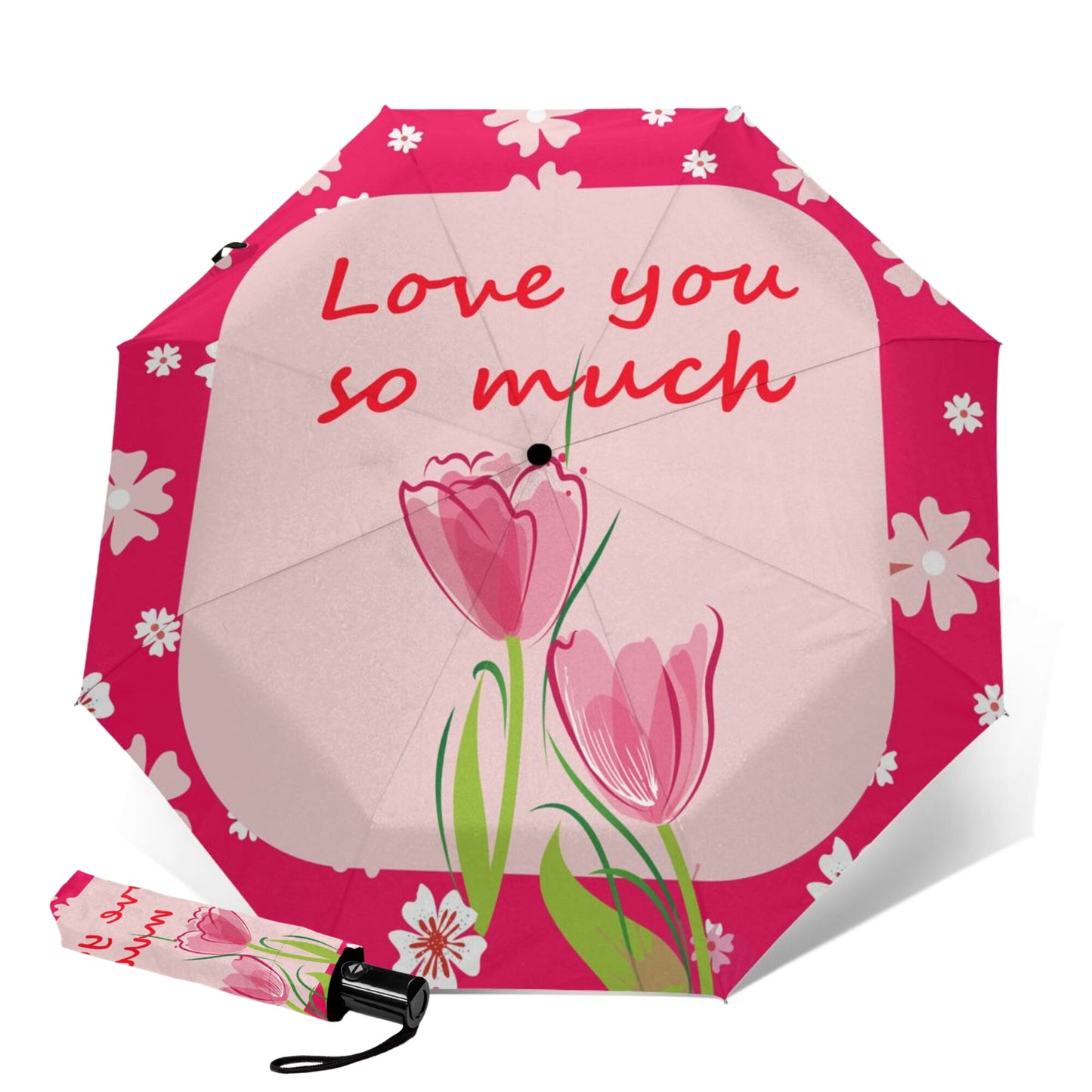 Parapluie pliable avec protection UV et imprimé « Love You So Much »