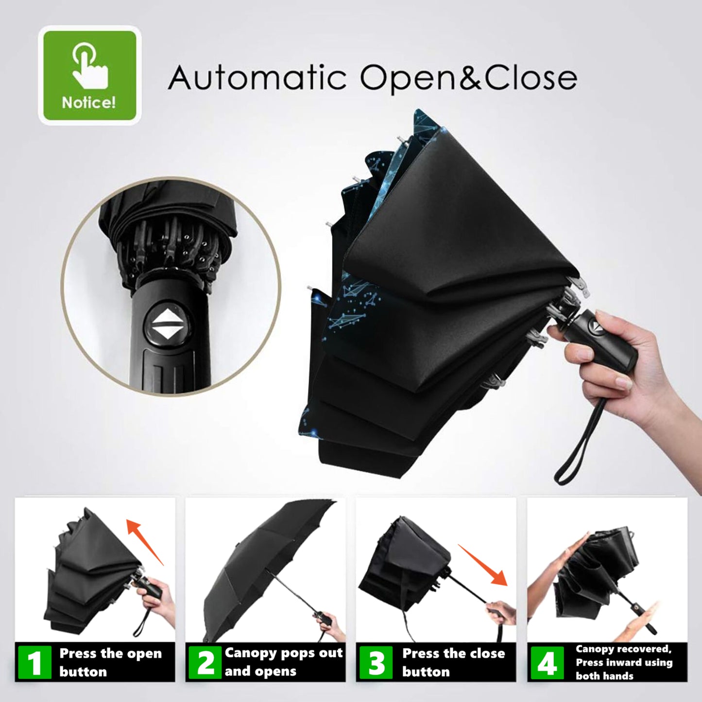 Parapluie pliable motif ciel étoilé baleine