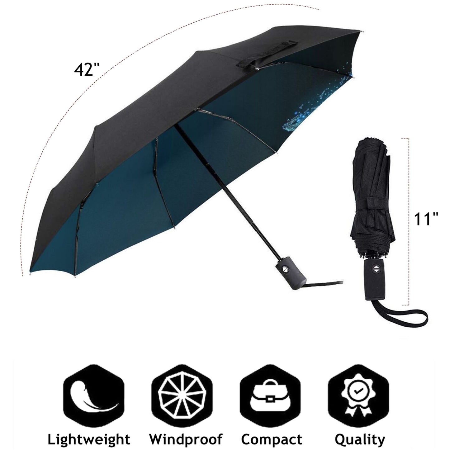 Petit parapluie pliable avec motif baleine à l'intérieur
