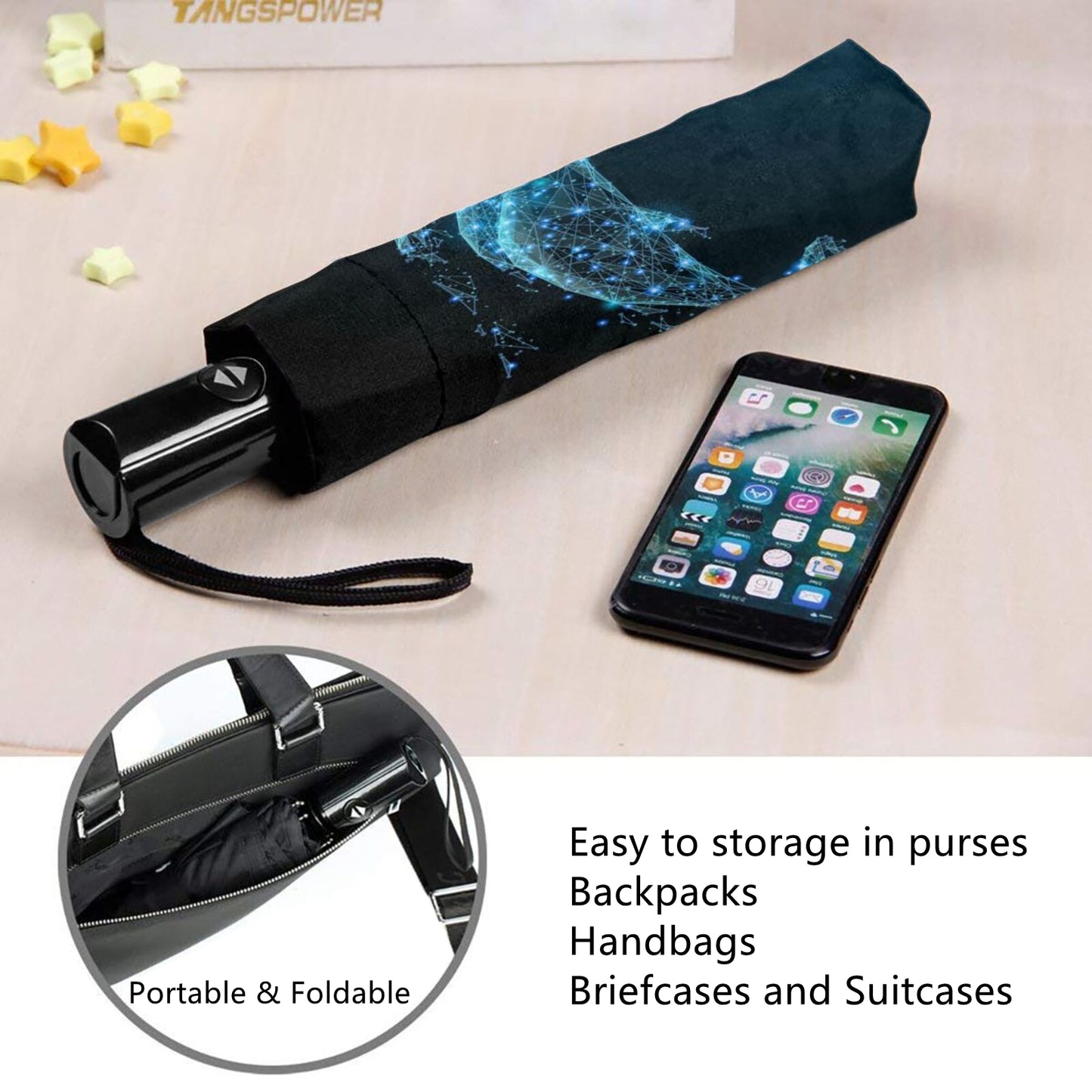 Petit parapluie pliable avec motif baleine à l'intérieur