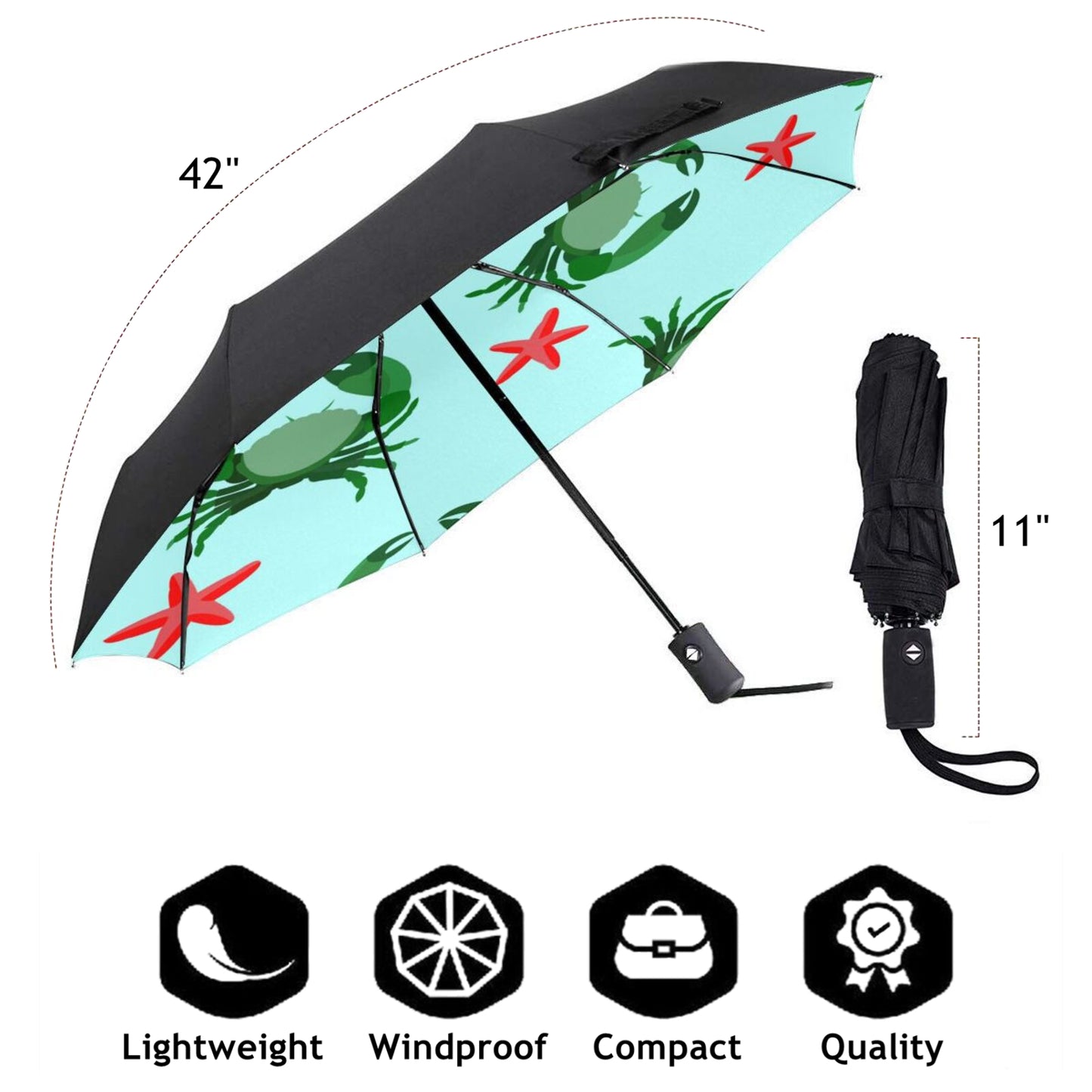 Faltbarer Reiseschirm mit Krabben-Design im Inneren