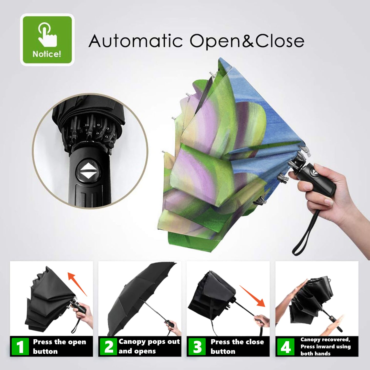 Kleiner Automatik-Regenschirm mit Frosch-Motiv