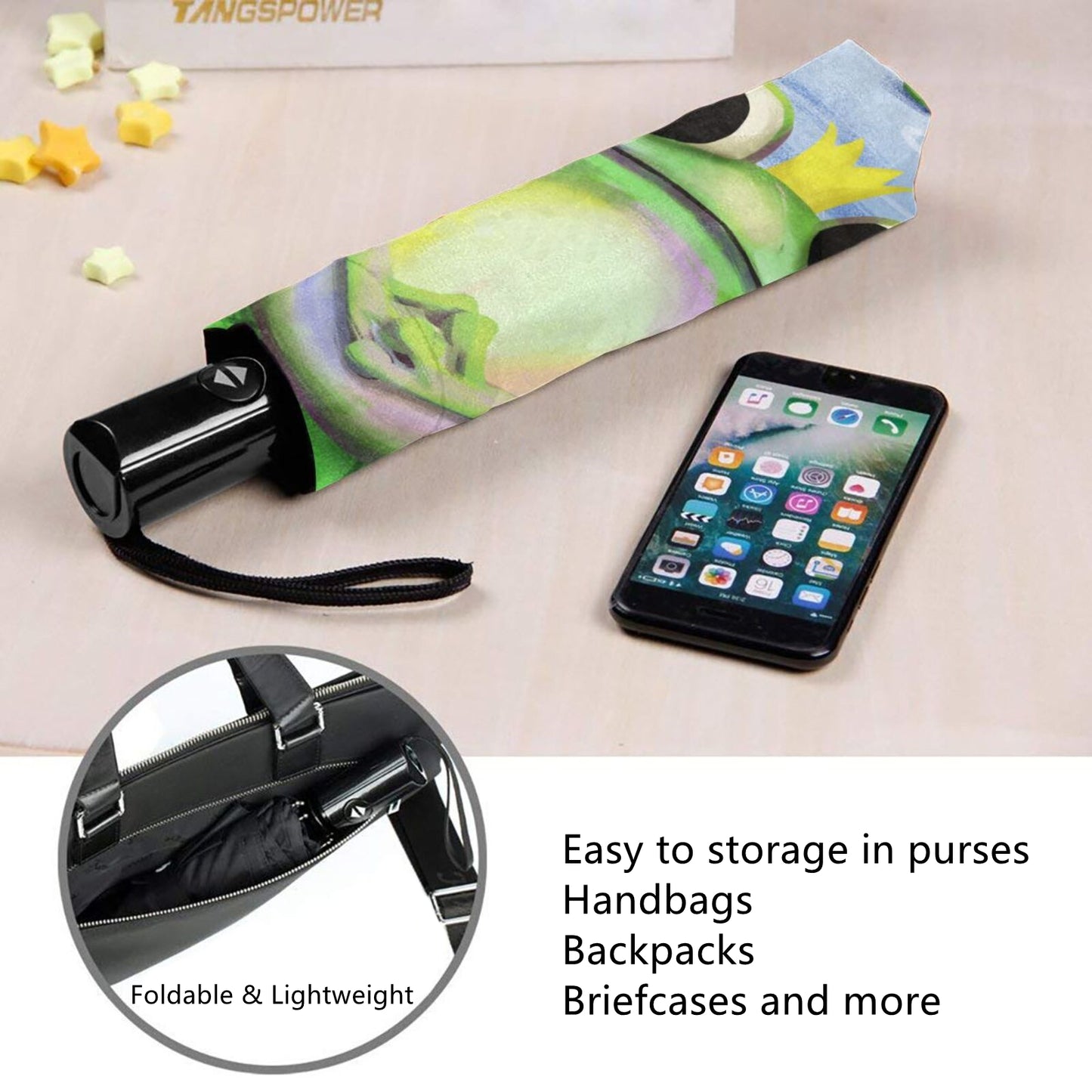 Kleiner Automatik-Regenschirm mit Frosch-Motiv