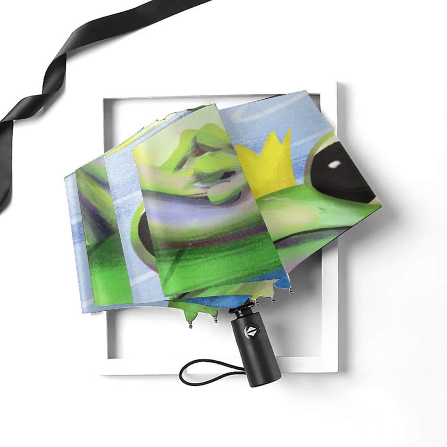 Kleiner Automatik-Regenschirm mit Frosch-Motiv
